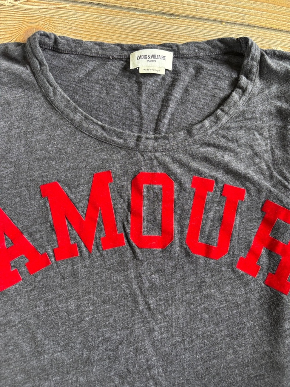 Zadig & Voltaire Dark Navy Blue Long-Sleeve Tee with Red AMOUR Velvet Appliqué - Picture 2 of 9
